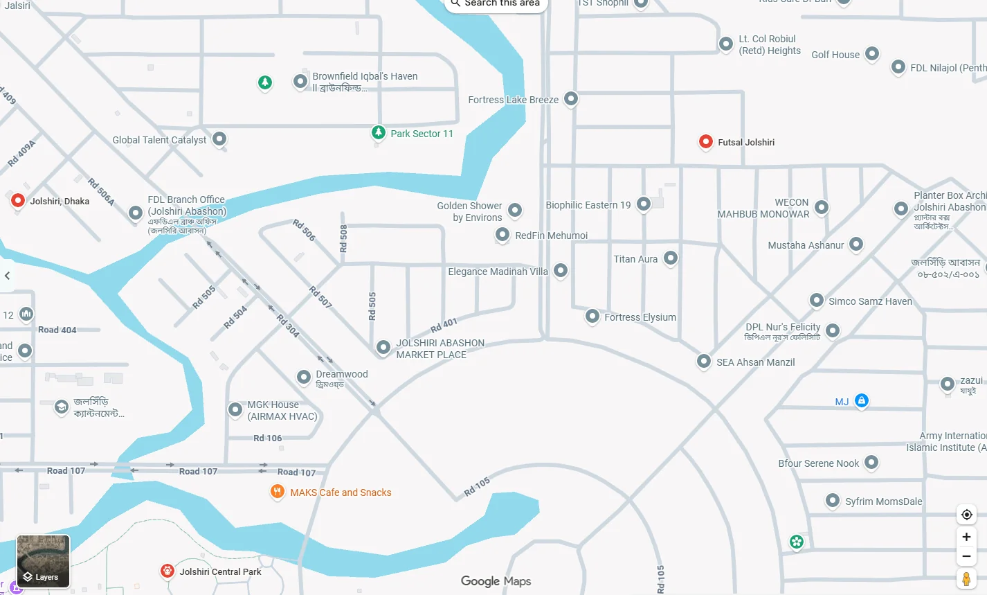 Map of the Jolshiri neighbourhood, Dhaka